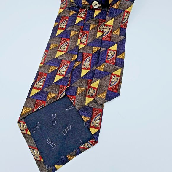 Carrot & Gibbs Tie Men's Italian Silk Butterfly Geometric Blue Gold Red Gray - Picture 2 of 8